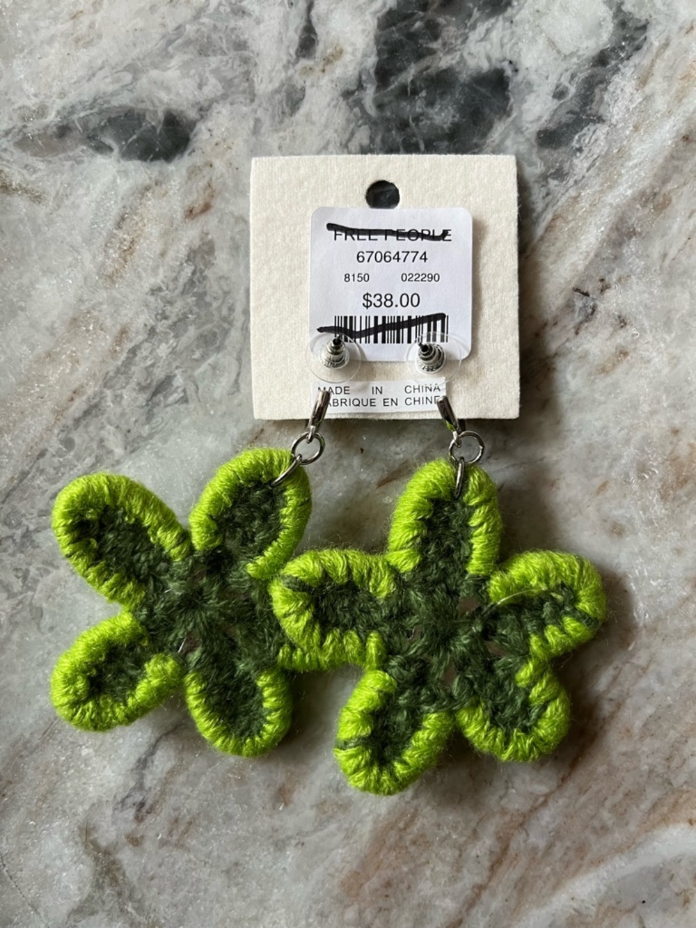 Free People Dahlia Green Crochet Flower Huggie Hoop Earrings - Picture 3 of 4